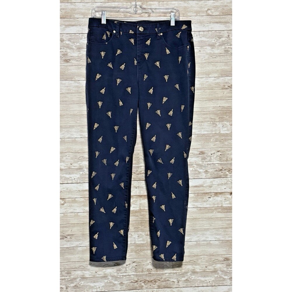 Chicos So Slimming Girlfriend Ankle Jeans Sz 1 (8) Tassel Print Dark Wash